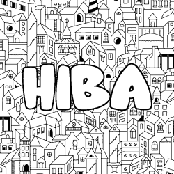 Coloriage prénom HIBA - décor Ville