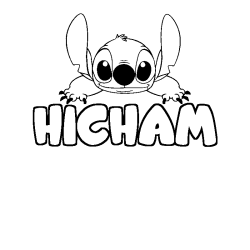 Coloriage prénom HICHAM - décor Stitch
