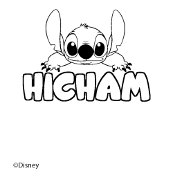 Coloriage pr&eacute;nom HICHAM - d&eacute;cor Stitch