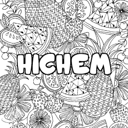 Coloriage pr&eacute;nom HICHEM - d&eacute;cor Mandala fruits