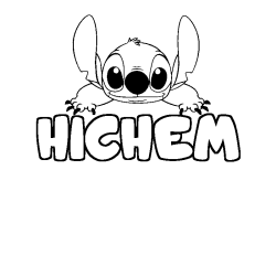 Coloriage prénom HICHEM - décor Stitch