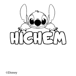 Coloriage pr&eacute;nom HICHEM - d&eacute;cor Stitch