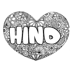 Coloriage prénom HIND - décor Mandala coeur