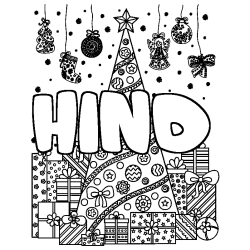 Coloriage HIND - d&eacute;cor Sapin et Cadeaux