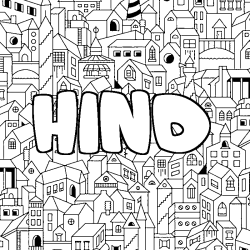 Coloriage prénom HIND - décor Ville