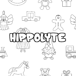 Coloriage prénom HIPPOLYTE - décor Jouets