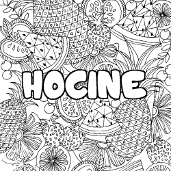 Coloriage pr&eacute;nom HOCINE - d&eacute;cor Mandala fruits