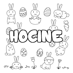 Coloriage pr&eacute;nom HOCINE - d&eacute;cor Paques