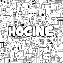 Coloriage prénom HOCINE - décor Ville
