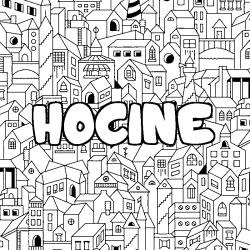 Coloriage pr&eacute;nom HOCINE - d&eacute;cor Ville