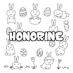 Coloriage pr&eacute;nom HONORINE - d&eacute;cor Paques