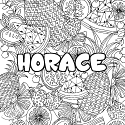 Coloriage prénom HORACE - décor Mandala fruits