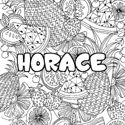 Coloriage pr&eacute;nom HORACE - d&eacute;cor Mandala fruits
