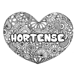 Coloriage pr&eacute;nom HORTENSE - d&eacute;cor Mandala coeur
