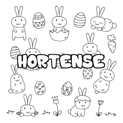 Coloriage pr&eacute;nom HORTENSE - d&eacute;cor Paques