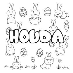 Coloriage pr&eacute;nom HOUDA - d&eacute;cor Paques
