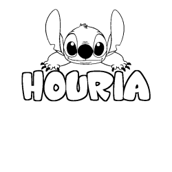Coloriage prénom HOURIA - décor Stitch