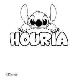 Coloriage pr&eacute;nom HOURIA - d&eacute;cor Stitch