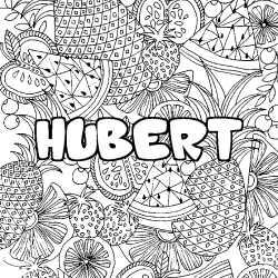 Coloriage prénom HUBERT - décor Mandala fruits