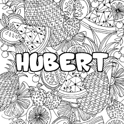 Coloriage pr&eacute;nom HUBERT - d&eacute;cor Mandala fruits