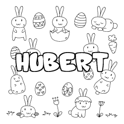 Coloriage prénom HUBERT - décor Paques