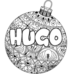 Coloriage prénom HUGO - décor Boule de Noël