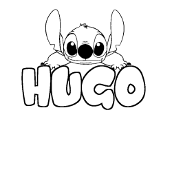 Coloriage prénom HUGO - décor Stitch