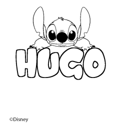 Coloriage pr&eacute;nom HUGO - d&eacute;cor Stitch