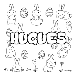 Coloriage pr&eacute;nom HUGUES - d&eacute;cor Paques