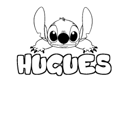 Coloriage prénom HUGUES - décor Stitch