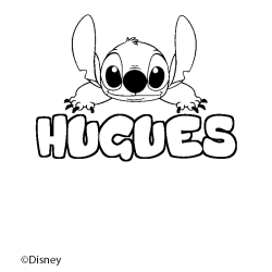 Coloriage pr&eacute;nom HUGUES - d&eacute;cor Stitch