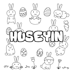 Coloriage pr&eacute;nom HUSEYIN - d&eacute;cor Paques
