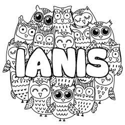 Coloriage prénom IANIS - décor Chouettes