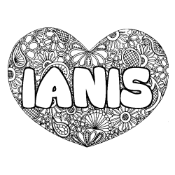 Coloriage prénom IANIS - décor Mandala coeur
