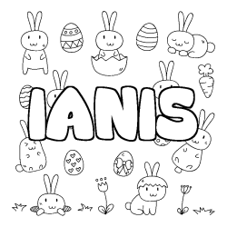 Coloriage prénom IANIS - décor Paques
