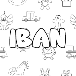 Coloriage prénom IBAN - décor Jouets
