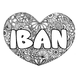 Coloriage prénom IBAN - décor Mandala coeur