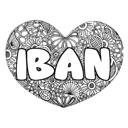 Coloriage pr&eacute;nom IBAN - d&eacute;cor Mandala coeur