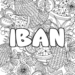 Coloriage prénom IBAN - décor Mandala fruits