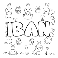 Coloriage prénom IBAN - décor Paques