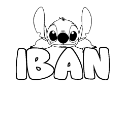Coloriage prénom IBAN - décor Stitch