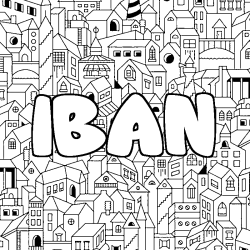 Coloriage prénom IBAN - décor Ville