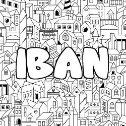 Coloriage pr&eacute;nom IBAN - d&eacute;cor Ville