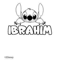 Coloriage pr&eacute;nom IBRAHIM - d&eacute;cor Stitch