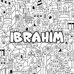 Coloriage prénom IBRAHIM - décor Ville