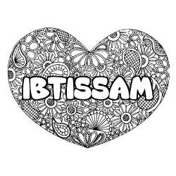 Coloriage pr&eacute;nom IBTISSAM - d&eacute;cor Mandala coeur