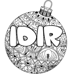 Coloriage prénom IDIR - décor Boule de Noël