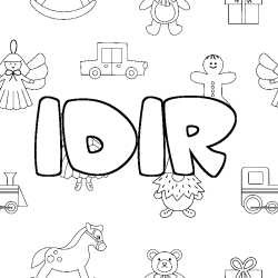Coloriage prénom IDIR - décor Jouets