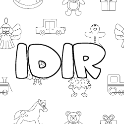 Coloriage pr&eacute;nom IDIR - d&eacute;cor Jouets