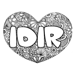 Coloriage pr&eacute;nom IDIR - d&eacute;cor Mandala coeur